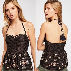 Free People Sweet Safari Peplum Halter Top - S